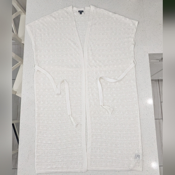 Torrid White Crochet Duster Short Sleeve Tie Waist Sweater Cover-Up Casual 1X-2X - Picture 4 of 13